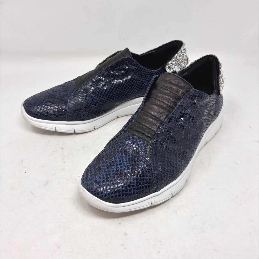 Sesto Meucci Sneakers Size 8 Blue Snake Print Leather‎ Rhinestone Heels - Picture 14 of 14